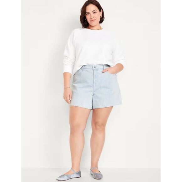NWT Old Navy High-Waisted Striped Baggy Shorts 5-inch inseam Pinstripe Blue - 20 - Picture 4 of 7